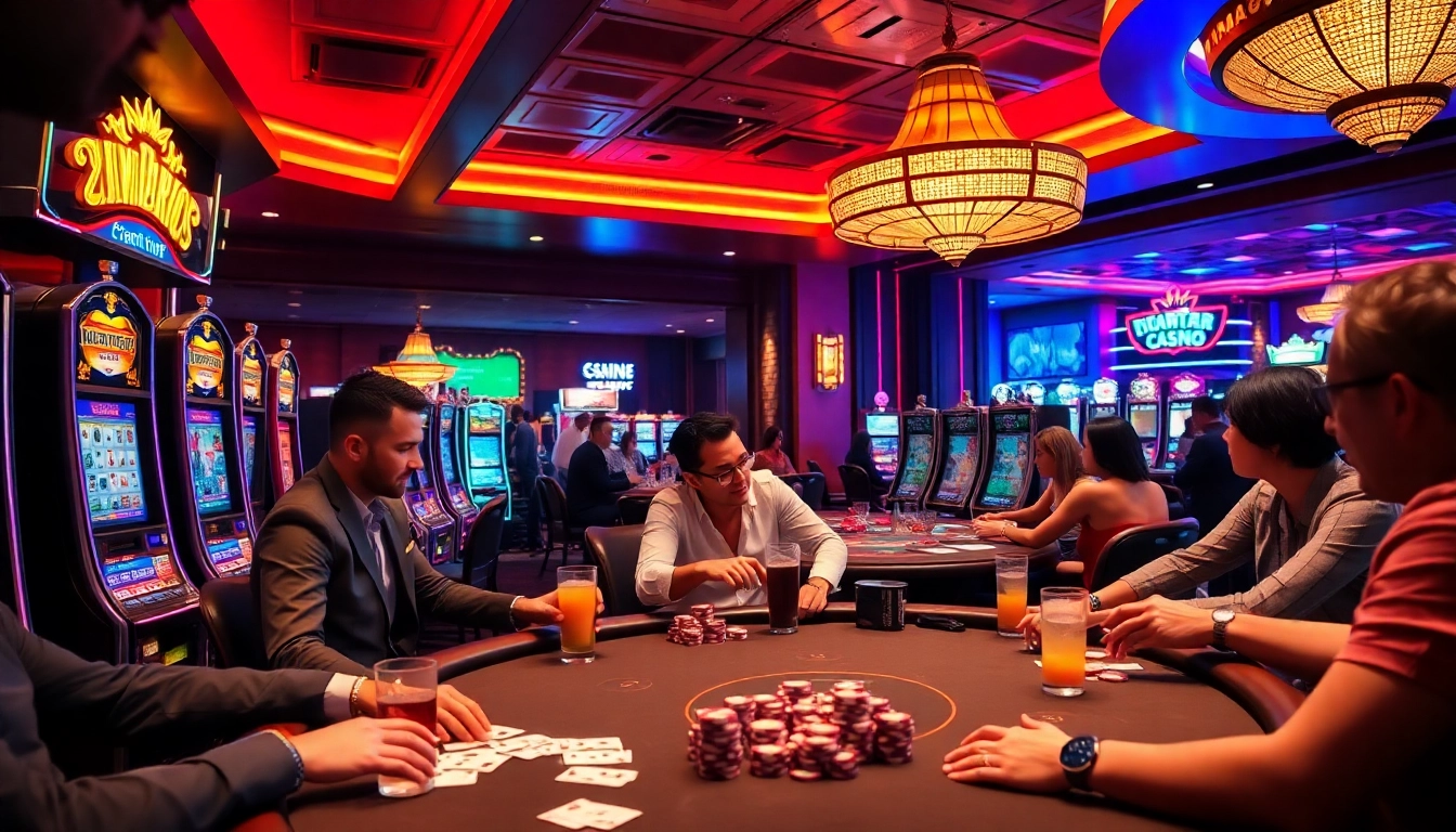 Découvrez le meilleur casino en ligne avec des joueurs absorbés par l'action au sein d'un environnement de casino luxueux.