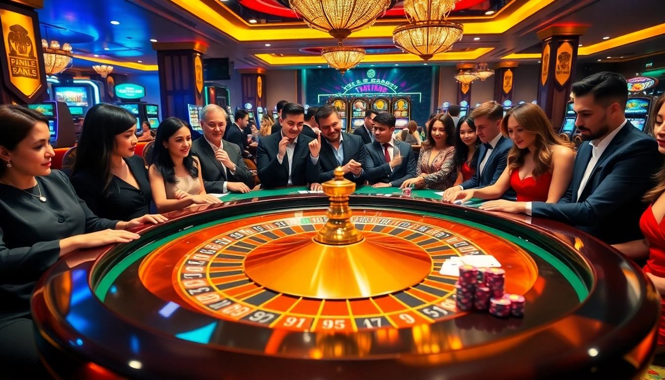 Engaged gamblers at a vibrant roulette table embodying the excitement of https://32win.spot/ with colorful chips and cards.