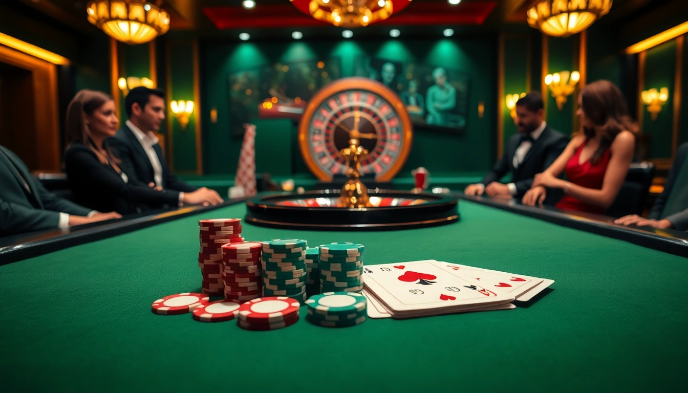 Players strategizing at a poker table filled with chips, representing 99ok's online gambling offerings.