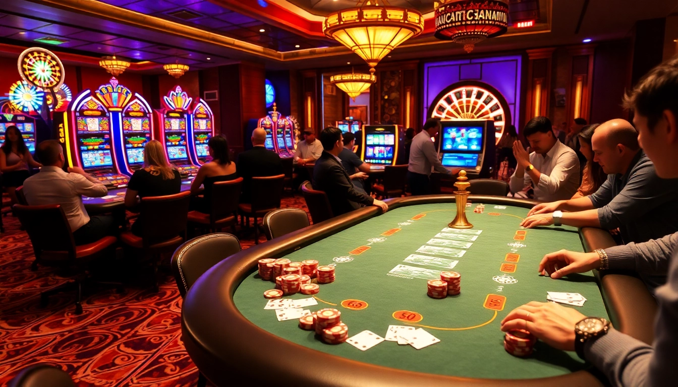 Players enjoying a thrilling game at the KK55 poker table in a luxurious casino setting.