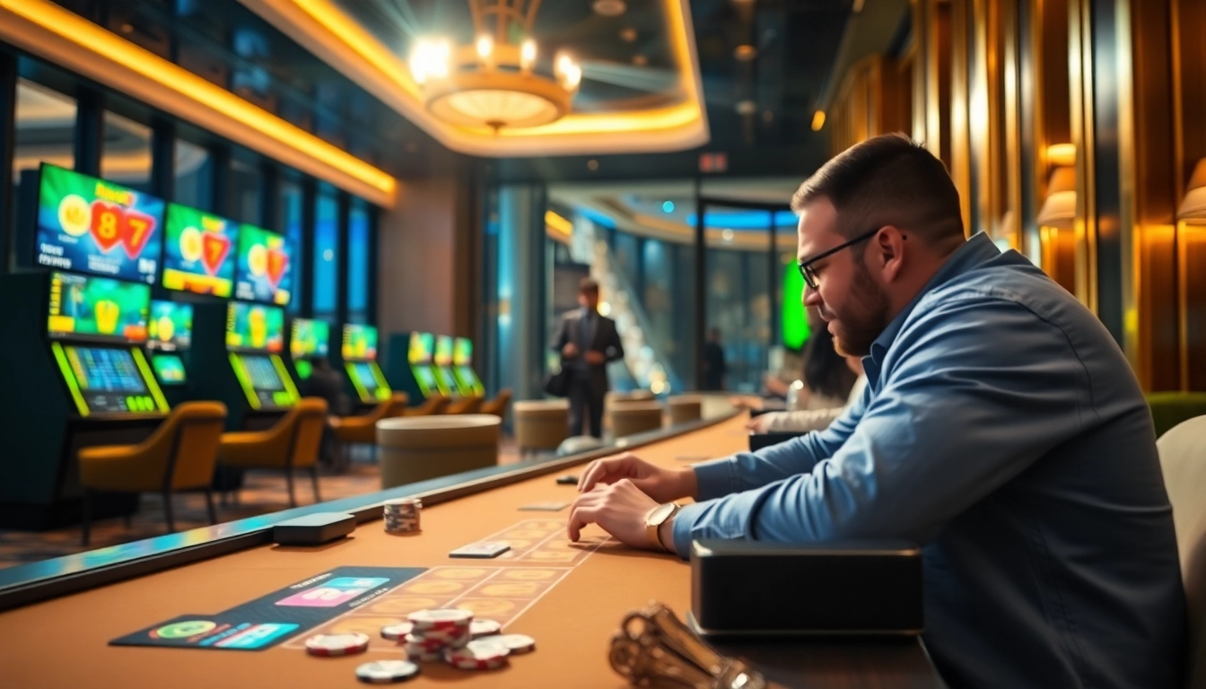 Vibrant scene of the meilleur casino crypto highlighting modern gaming with digital displays.