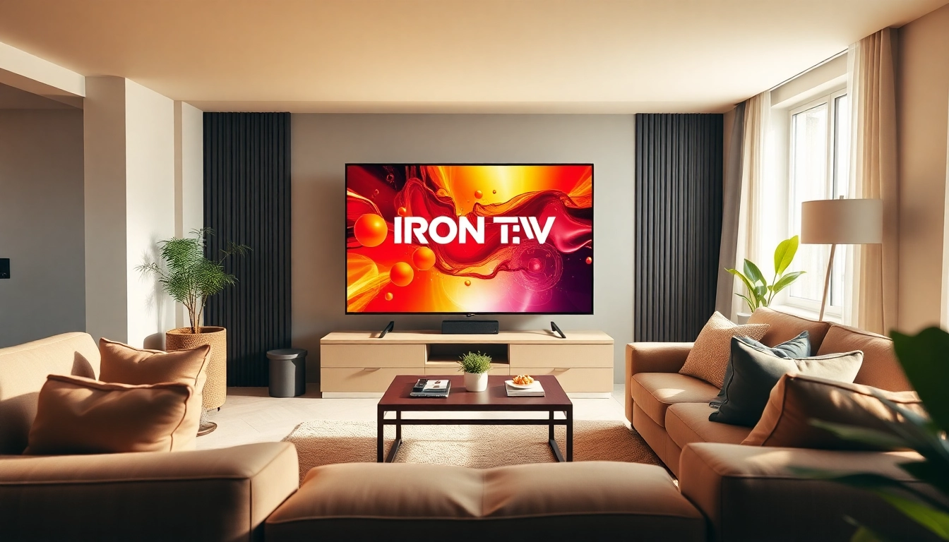Iron tv pro streaming on a modern TV in a cozy living room setup, perfect for family entertainment.