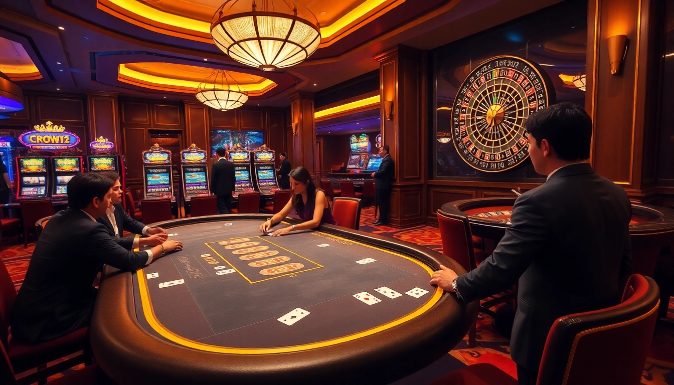 Experience high-stakes gaming at Crown88 with engaging casino tables and vibrant slot machines.