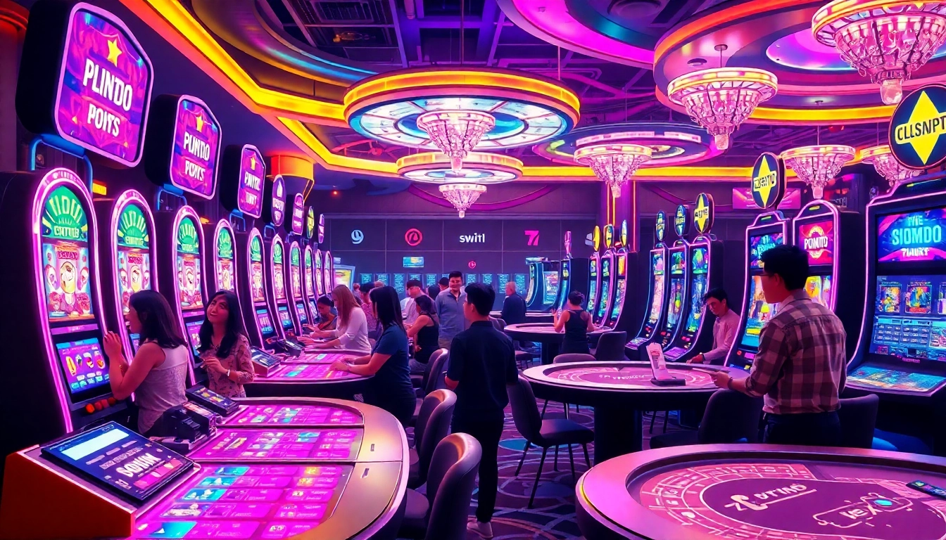 Les joueurs profitent de l'excitation du crypto casino avec des machines à sous modernes et des tables de poker.