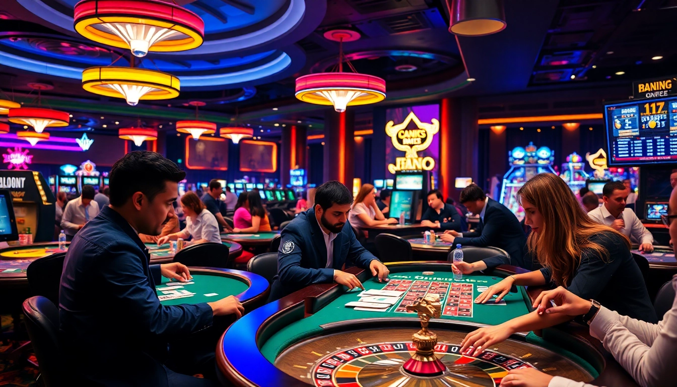 Gagnez de gros au meilleur casino en ligne avec des joueurs engagés et des lumières colorées.