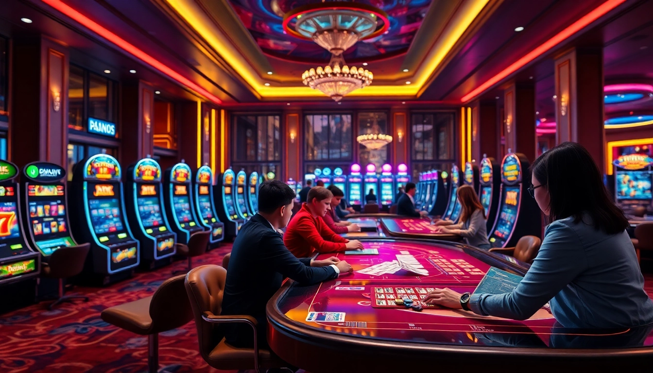 Vibrant casino en ligne with players enjoying games in a luxurious setting.