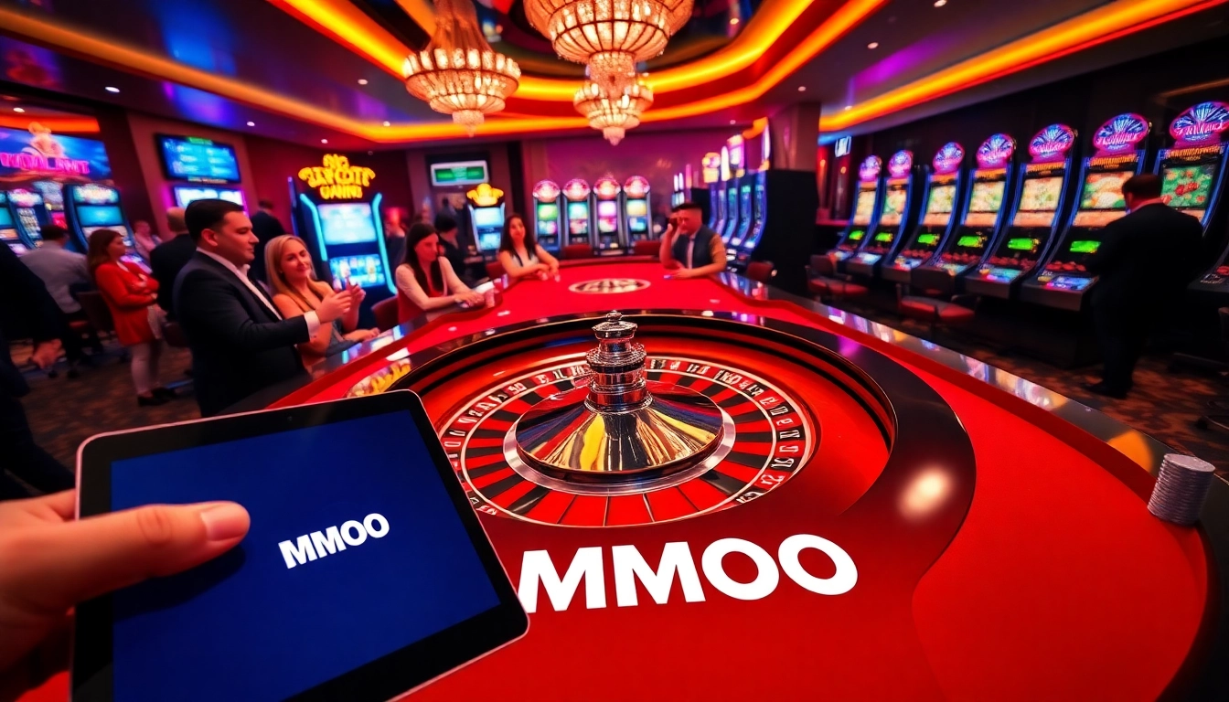 Experience the thrill of winning at MMOO's vibrant casino atmosphere with roulette and slot machines.
